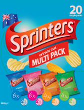 Photograph of Sprinters Crinkle Cut Multi Pack Chips 380g with 20 Single Packets