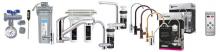 Photograph of various LED Puretec and Raymor Faucets Sink Mixers and Faucet Filter Systems Plumbers Test Kit with Thermometer and Remote Control for Kleenmaid Rangehood