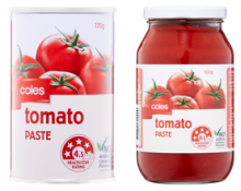 Photograph of Coles Tomato Paste 170g and 500g
